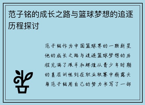 范子铭的成长之路与篮球梦想的追逐历程探讨